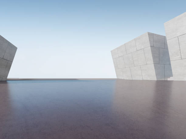 istock 3d render of abstract futuristic architecture with concrete floor. 1430944129