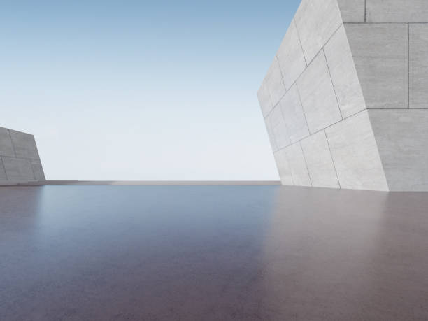 istock 3d render of abstract futuristic architecture with concrete floor. 1430944130