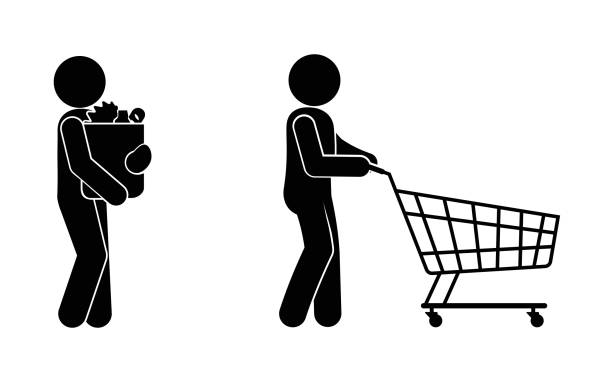 shopping icon, set of human silhouettes, buyer vector illustration shopping icon, set of human silhouettes, buyer vector illustration silhouette symbol computer icon shopping bag stock illustrations