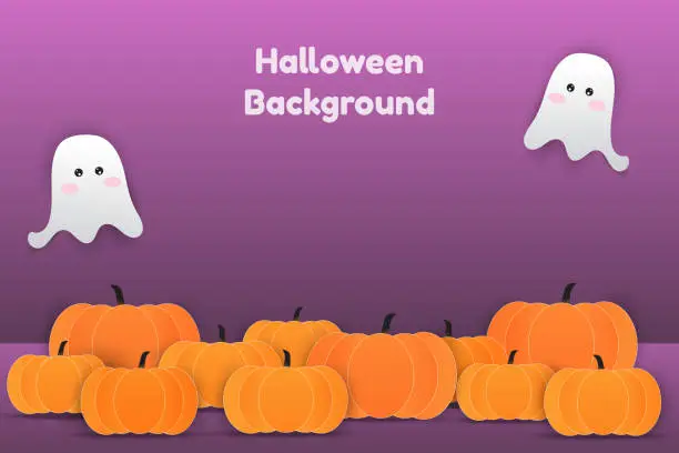 Vector illustration of halloween theme background with cute ghost and pumpkin pallate for wallpaper template, cover, web banner, menu, sale background