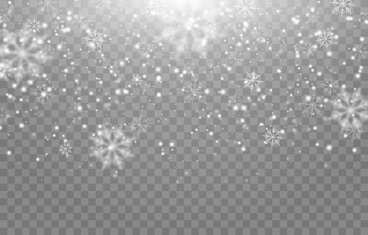 Vector snow. Snow png. Snow on an isolated transparent background. Snowfall, blizzard, winter, snowflakes png. Christmas image. Vector.