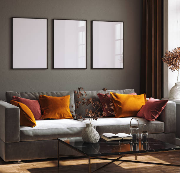 istock Mockup frame in farmhouse living room interior 1430954822