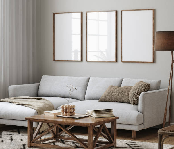 istock Mockup frame in farmhouse living room interior 1430954824