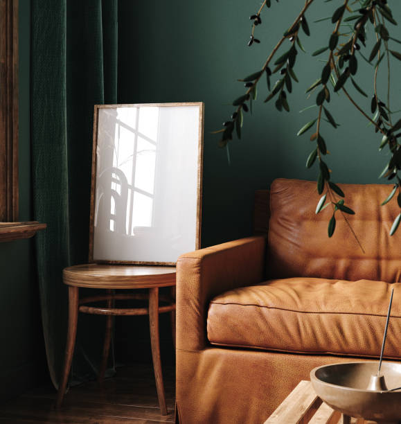 Mockup frame in farmhouse living room interior
