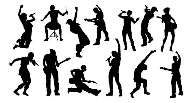 Vector illustration of Silhouettes Rock or Pop Band Musicians