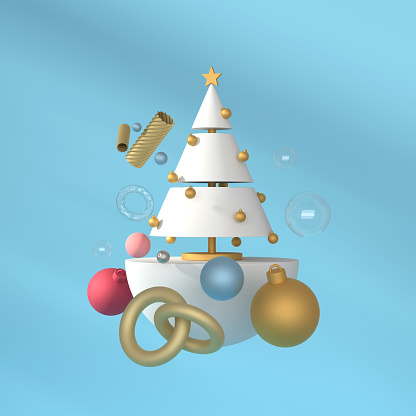 Abstract Christmas Tree with Colorful Ornaments. New Year Background.