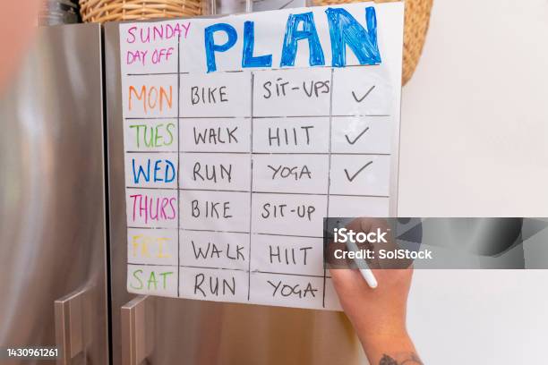 Exercises For The Week Stock Photo - Download Image Now - Exercising, Personal Organizer, Sports Training