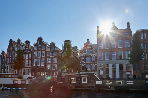 Silhouette of canal houses in Amsterdam, The Netherlands