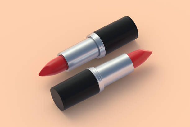 istock Modern lipsticks on beige background. Cosmetic accessories. Make-up tools. 3d render 1430967341