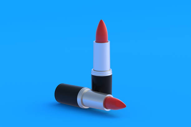 istock Modern lipsticks on blue background. Cosmetic accessories. Make-up tools. 3d render 1430967350