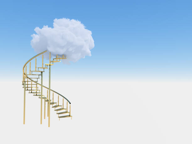 istock gold stairs leading to the clouds on blue sky background 3D Rendering 1430975413