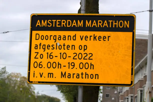 Photo of Billboard Warning Coming Amsterdam Marathon At Amsterdam The Netherlands