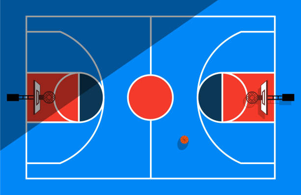 ilustrações, clipart, desenhos animados e ícones de playground de basquete. marcando linhas em um fundo azul. ilustração vetorial. - basketball court basketball floor court