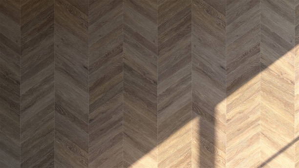 Beautiful soft sunlight and shadow from window on empty wood parquet wall background