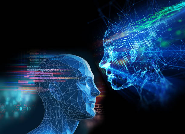 istock 3d illustration of ai human on technology background. 1430990138