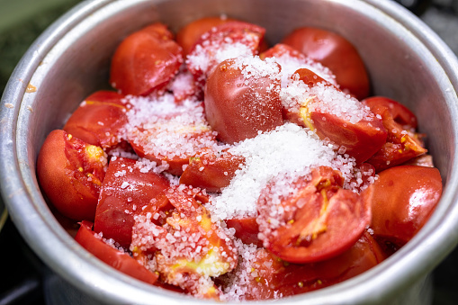 Preparing fresh tomato sauce