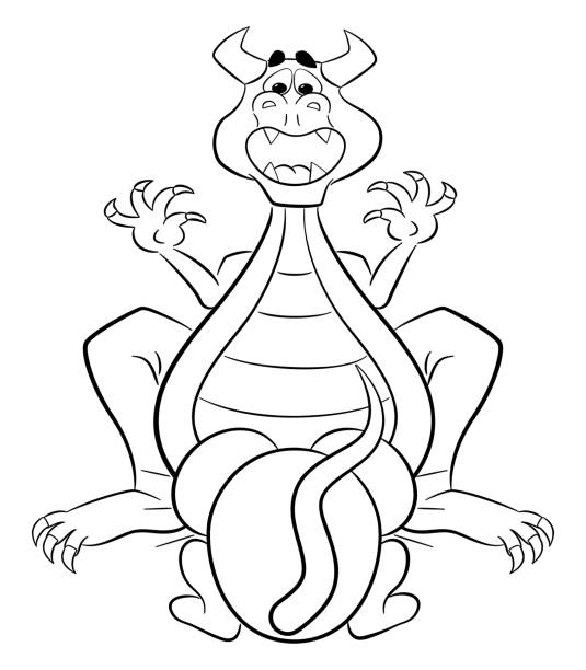 ネズミを恐れる漫画のドラゴン - dragon terrified fear horror点のイラスト素材／クリップアート素材／マンガ素材／アイコン素材