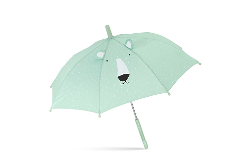 Umbrella with cute polar bear face on white background