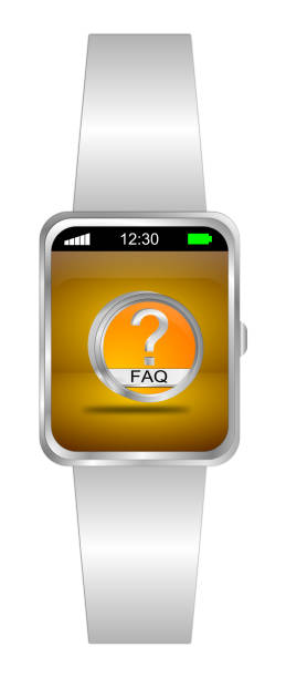istock Smartwatch with orange FAQ Button - 3D illustration 1430996622