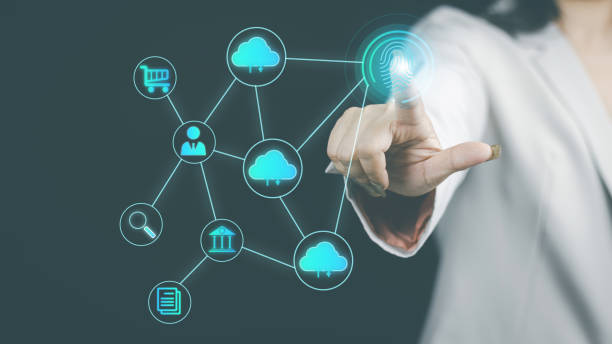 istock cyber security concept woman's hand using a smartphone to the system through the fingerprint scanner Store data into online Cloud Data storag for security. 1430996806