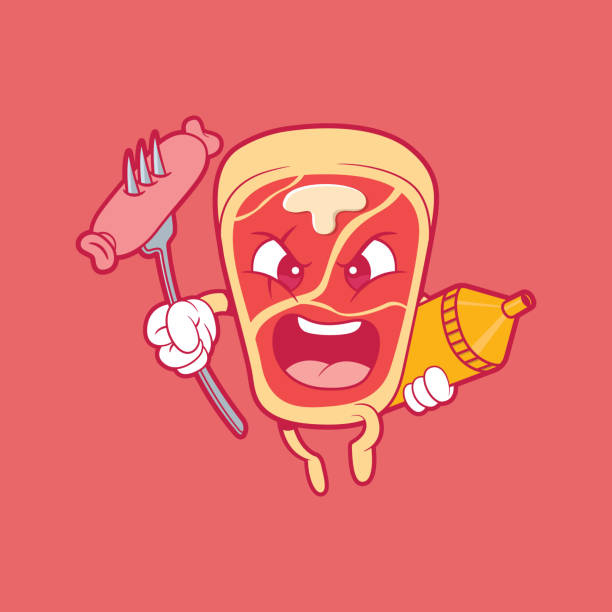 ilustrações de stock, clip art, desenhos animados e ícones de t bone steak character mascot vector illustration. - steak grilled barbecue grill t bone steak