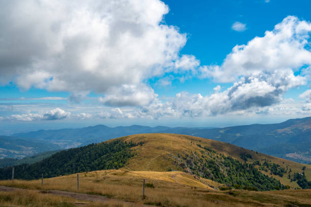 Vosges view from the Hohneck mountain top, one of the highest mountains in the Vosges area, during a beautiful summer day.