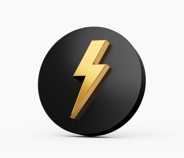 istock Thunderbolt Logo Design in a Black Circle on White background 3d illustration 1431002613