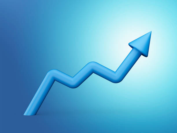 istock Round Growth Arrow. Up blue shiny 3d graphs. 3d illustration isolated background 1431002614