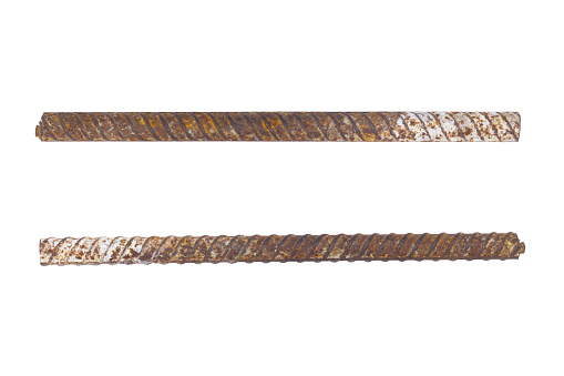 Rusty Metal Bars on both sides isolated on white background.