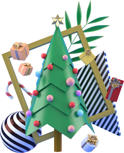 istock 3d Rendering Christmas or new year elements background with decorative tree ball, snow and gift  in frame . Colorful gifts for holidays. Modern design. 1431013841