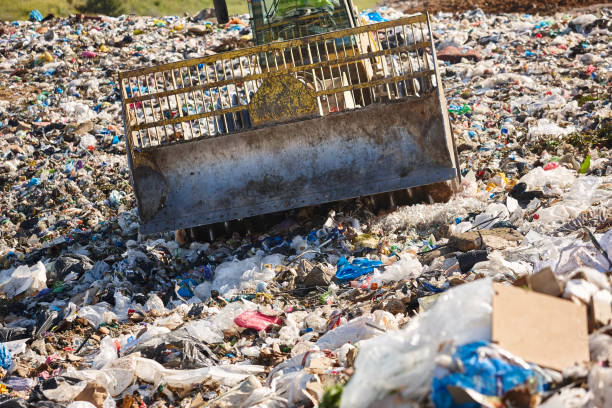 istock Heavy machinery shredding garbage in an open air landfill. Pollution 1431016486
