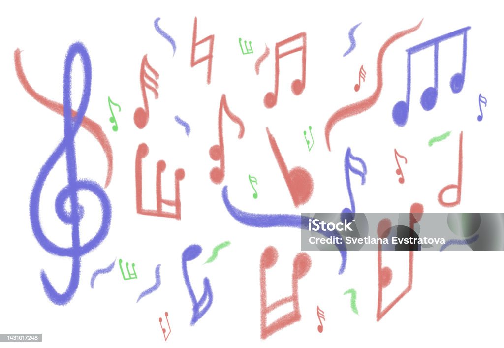 Treble Note Color Set Of Colored Pencil Musical Notes With Treble Clef Isolated On White ...