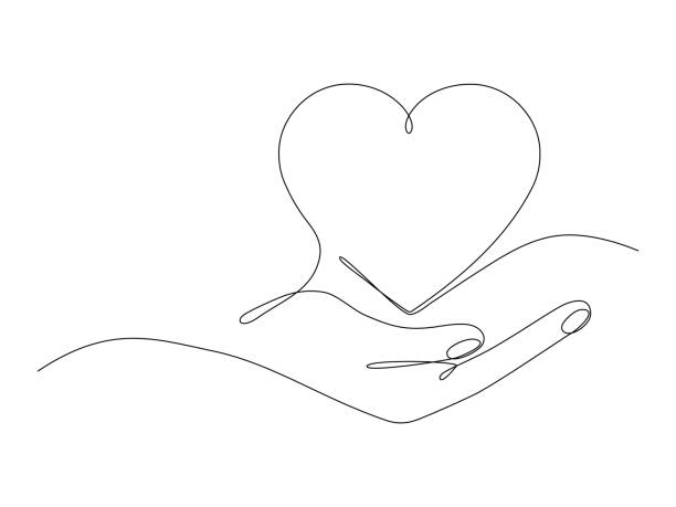 Hand holding heart continuous one line drawing. Hand holding heart continuous one line drawing. Love concept. Vector isolated on white. support clipart stock illustrations