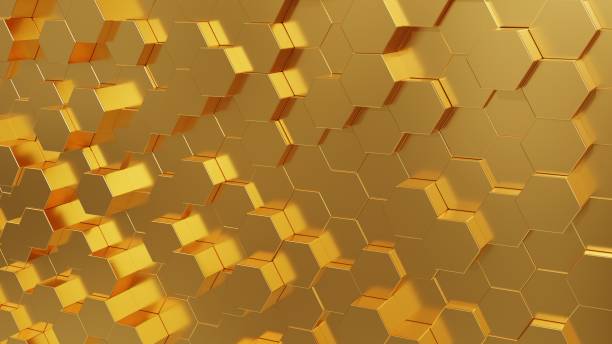 istock 3D rendering gold hexagon abstract background, Polygon golden background 1431022141