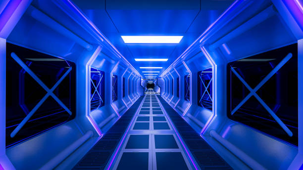 istock Spaceship with white and blue background. Space technology and object concept. 3D illustration rendering. 1431026436