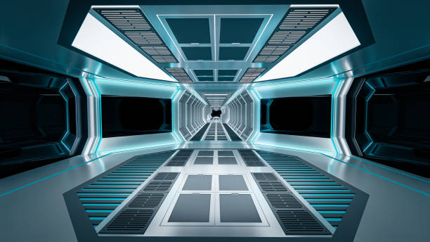 istock Spaceship with white and blue background. Space technology and object concept. 3D illustration rendering. 1431026439