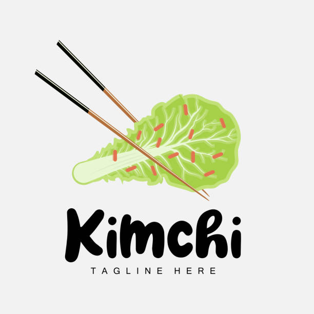 Cabbage Green Kimchi Logo Design, Korean Traditional Food Vector, Cabbage Green Vegetable Logo Illustration, Company Brand Icon Kimchi stock illustrations