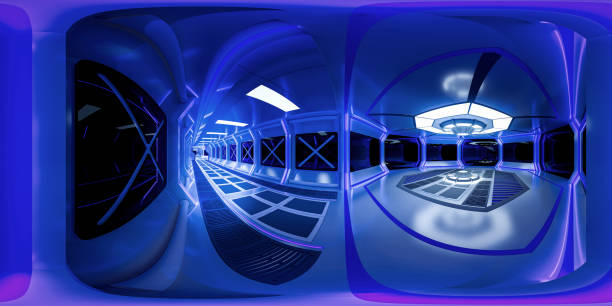 istock Empty spaceship tunnel with futuristic style, 3d rendering. 360-degree seamless panoramic view 1431034305