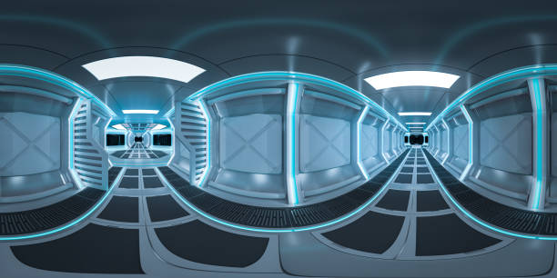 istock Empty spaceship tunnel with futuristic style, 3d rendering. 360-degree seamless panoramic view 1431034318
