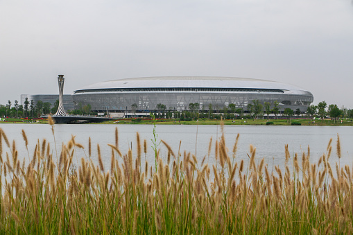 Chengdu, China. View of Dongan Stadium from Dongan Lake, one of the main venues of the Chengdu 2021 World University Games