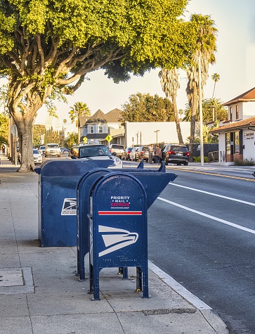 Ventura, United States - February 21 : a drive thru us mail box on the street in ventura for express priority mail