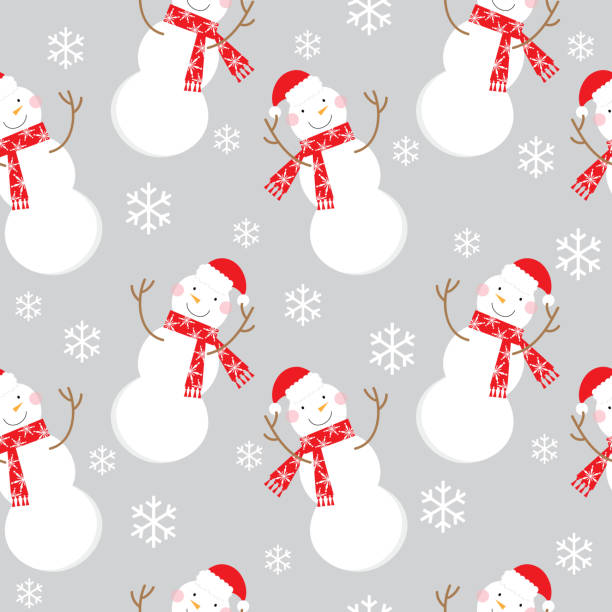 illustrations, cliparts, dessins animés et icônes de mignon bonhomme de neige sans couture motif design - snowman pattern