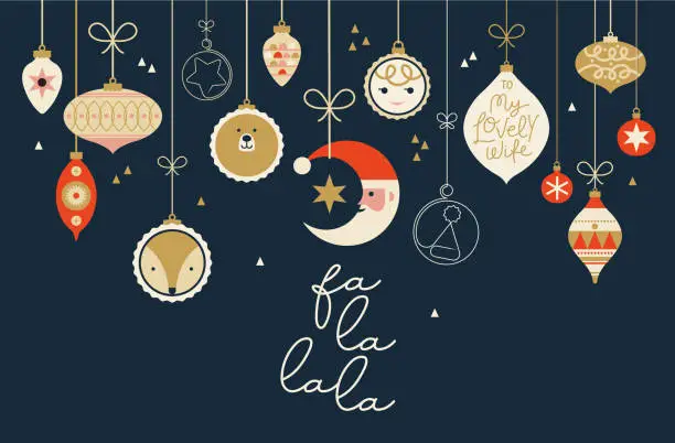 Vector illustration of Christmas hand drawn baubles with empty blank space for your message