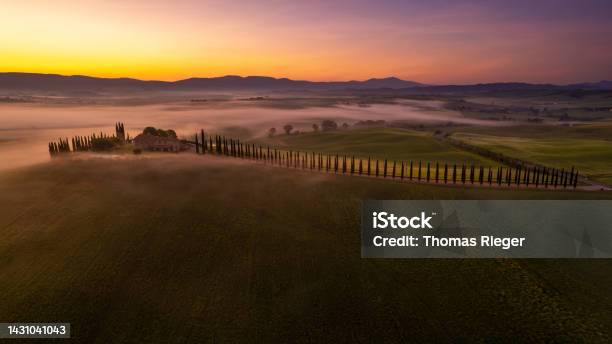 Italian Farmhouse On A Hill At Sunrise Toscany Italy Stock Photo - Download Image Now