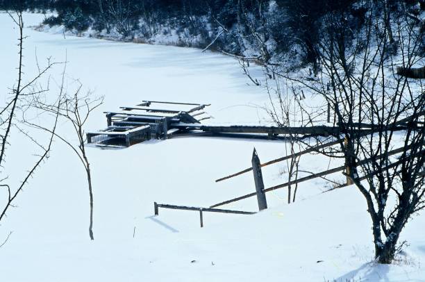 jezero plateau v zasněženém dni - deep snow fotky - stock snímky, obrázky a fotky