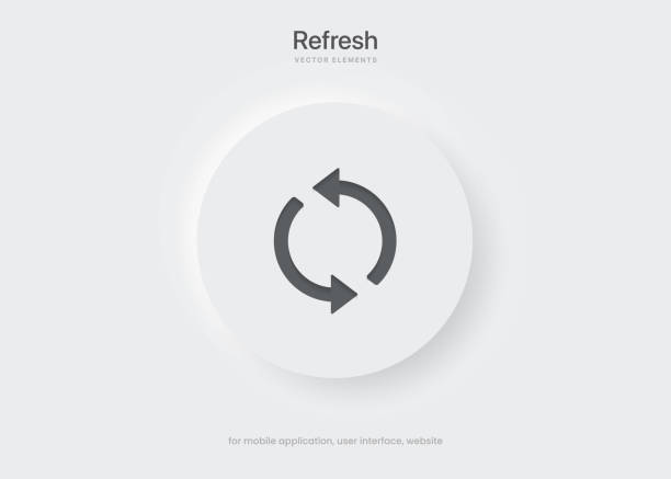 3d minimal modern sync, rotate, swap, repeat, reset, sustainability, refresh icon emblem symbol push button. niebieska ikona synchronizacji 3d. odśwież, ikonę aktualizacji. ikony aplikacji mobilnych. wizualizacja ux interfejsu użytkownika urządzenia. - vector interface icons arrow sign two objects stock illustrations