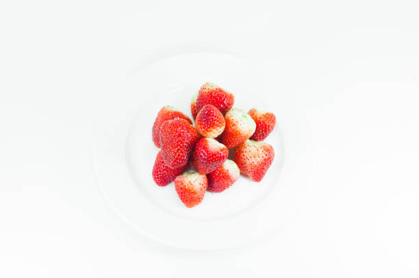 istock Top view Fruit, Fresh strawberry, berry red in white dish on white background 1431049062