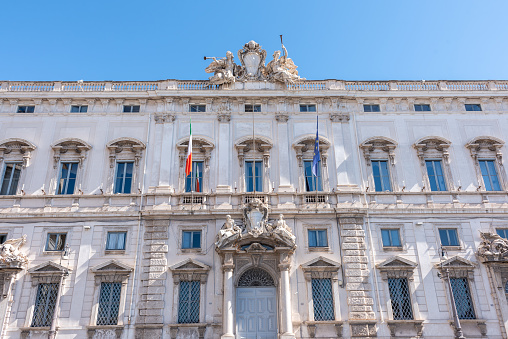 The Building Called Palazzo della Consulta in the Centre of Rome in Sunny Day on Blue Sky Background
