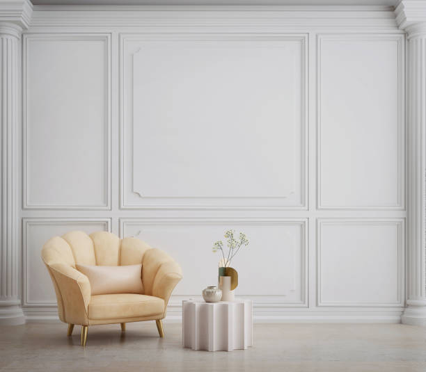 istock Classic white room with armchair column and wall molding.3d rendering 1431057014