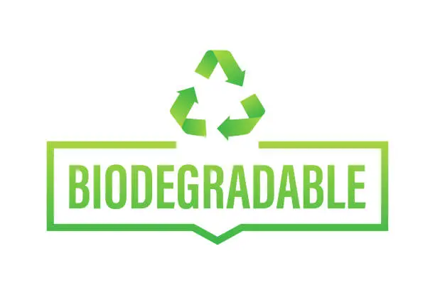 Vector illustration of Biodegradable recyclable label. Bio recycling. Eco friendly product. Vector stock illustration.